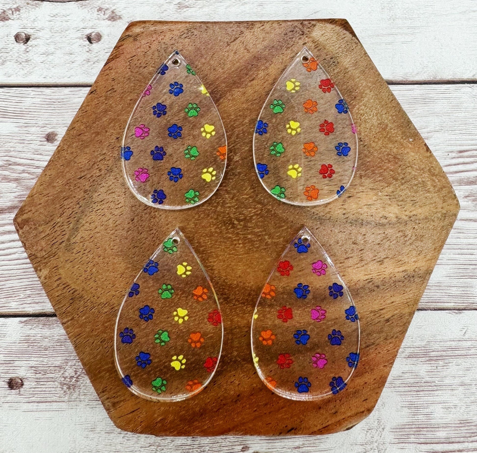 Rainbow Paw Print Cat Dog Acrylic Teardrop Earring Blanks, DIY Jewelry Making