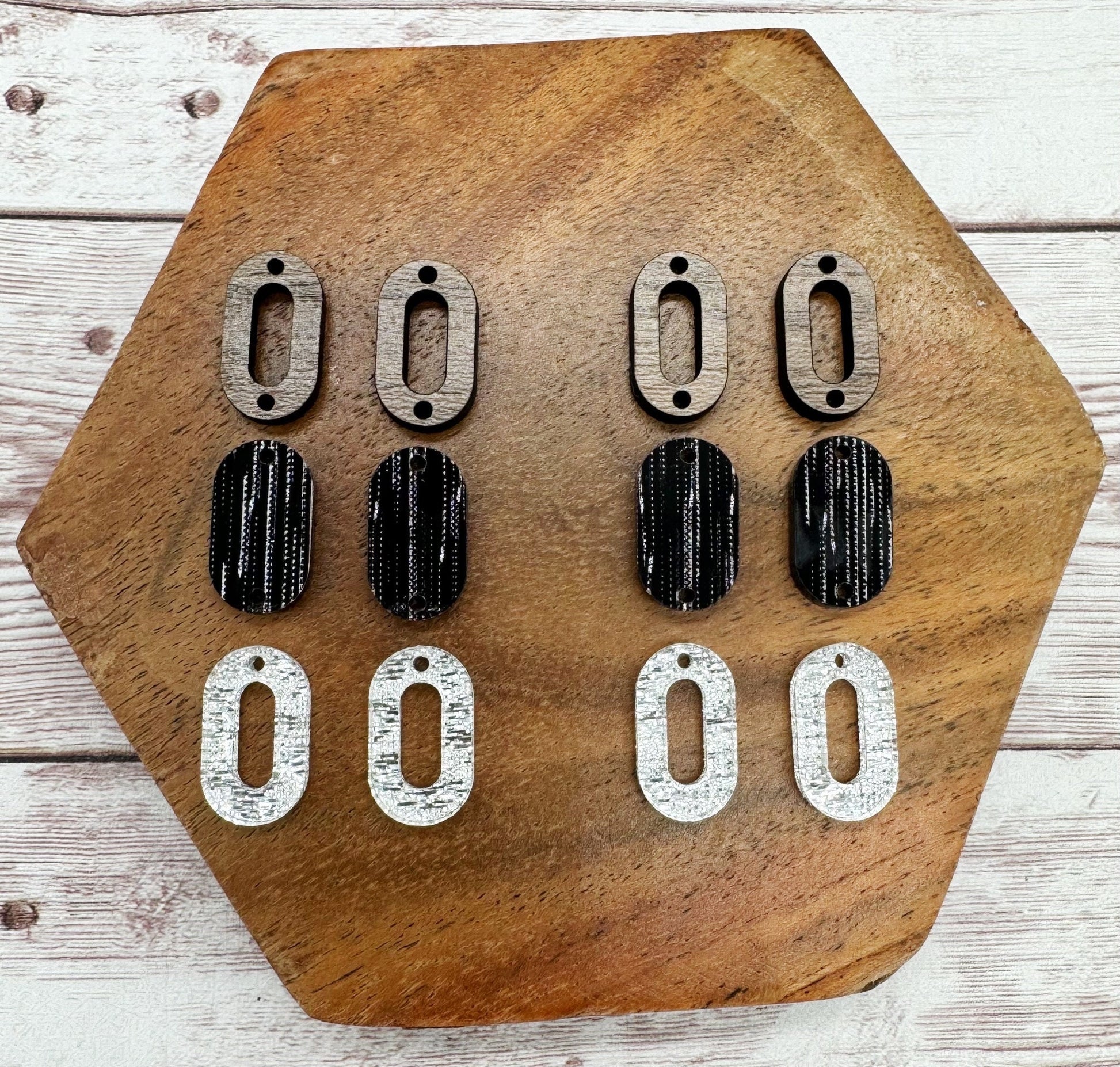 Black Linen Acrylic, Silver Linen Acrylic, and Wood Chain Trio Set Earring Blanks, DIY Jewelry Making
