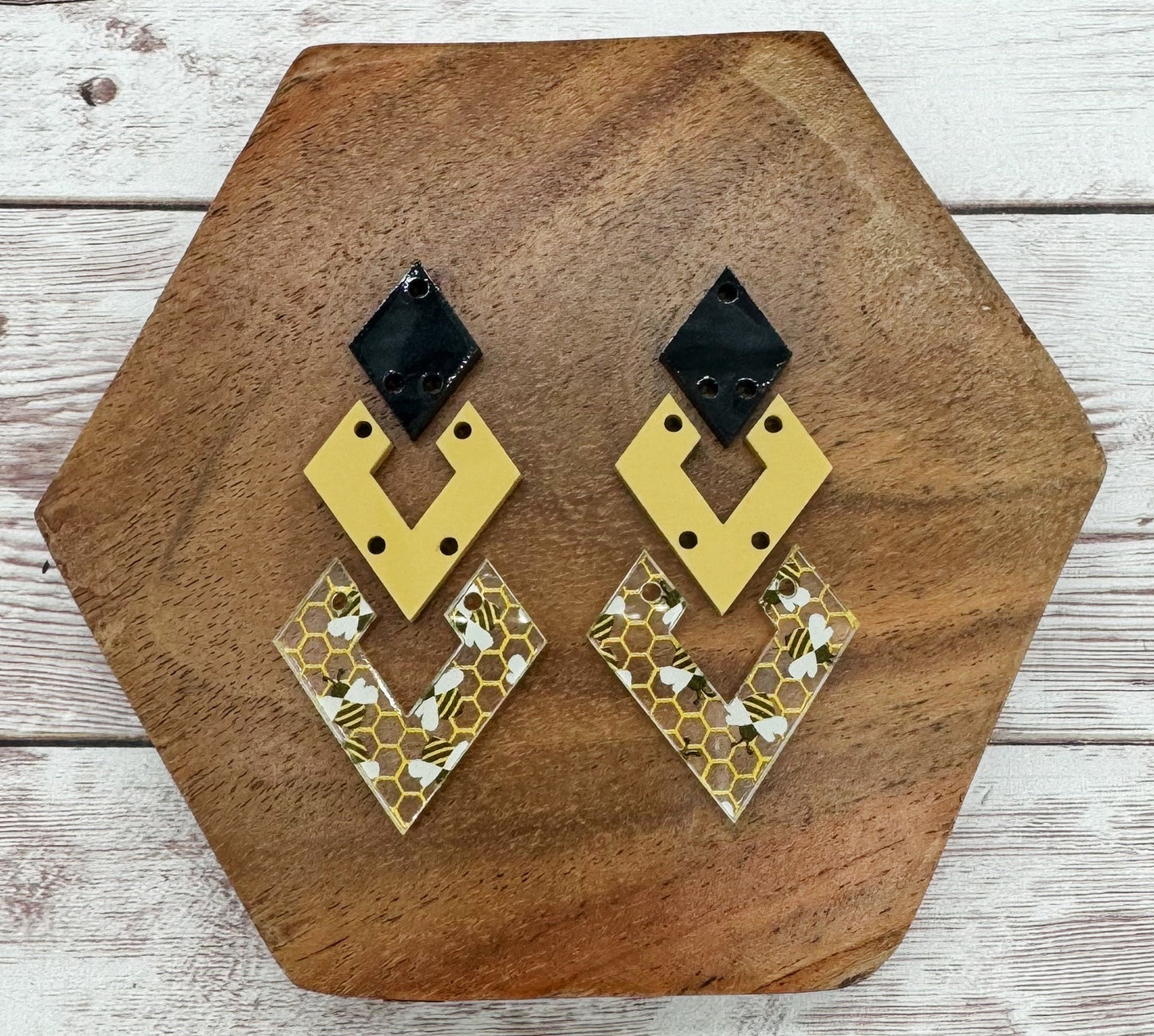 Bee Print Acrylic Diamond Trio Acrylic Earring Blanks, DIY Jewelry Making