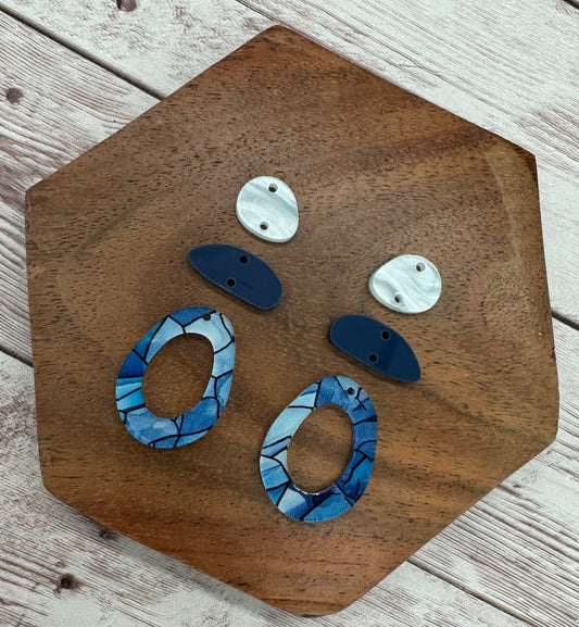 Acrylic Blue Stained Glass Stone Trio Dangle Earring Blanks, DIY Jewelry Making