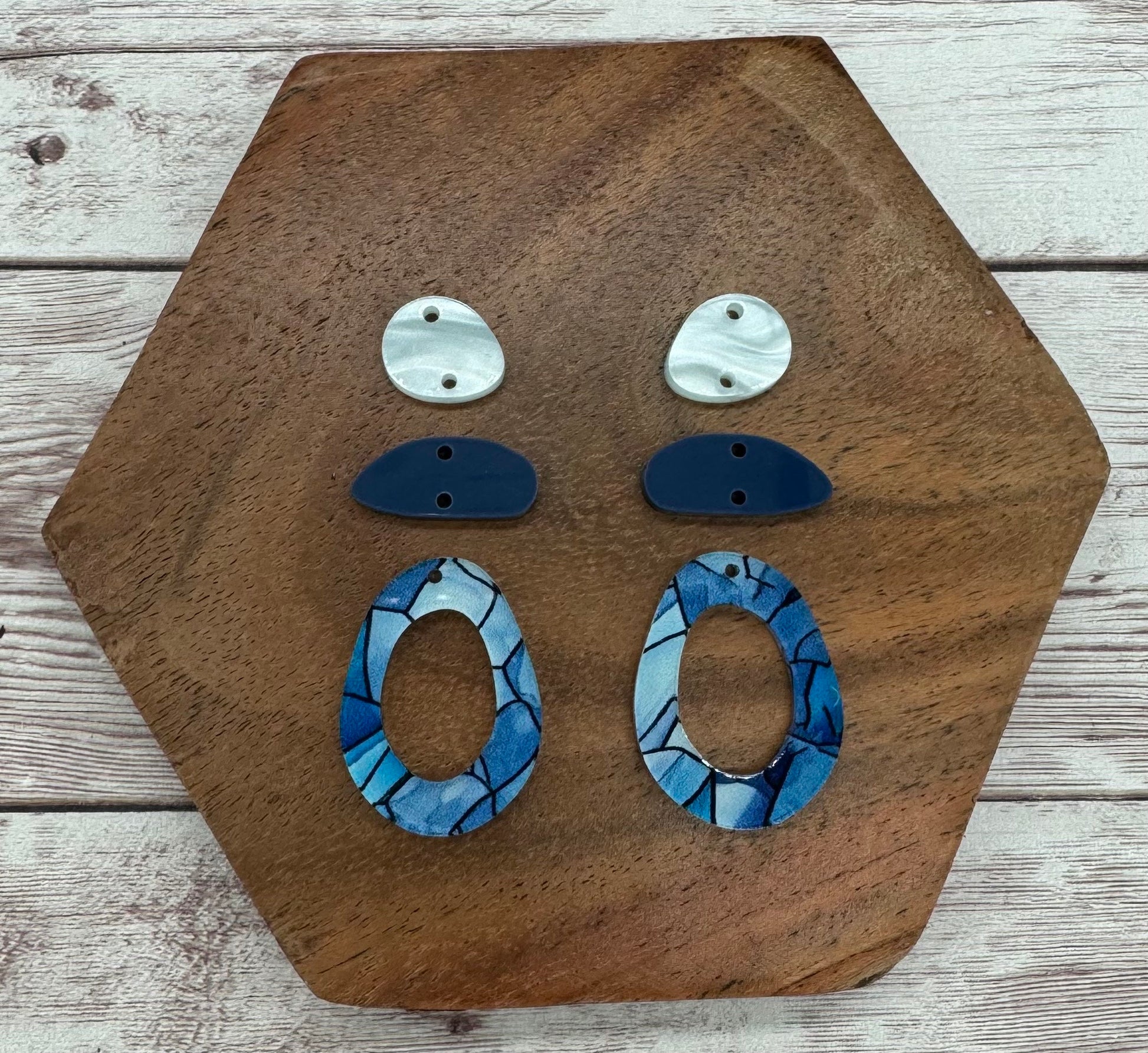 Acrylic Blue Stained Glass Stone Trio Dangle Earring Blanks, DIY Jewelry Making