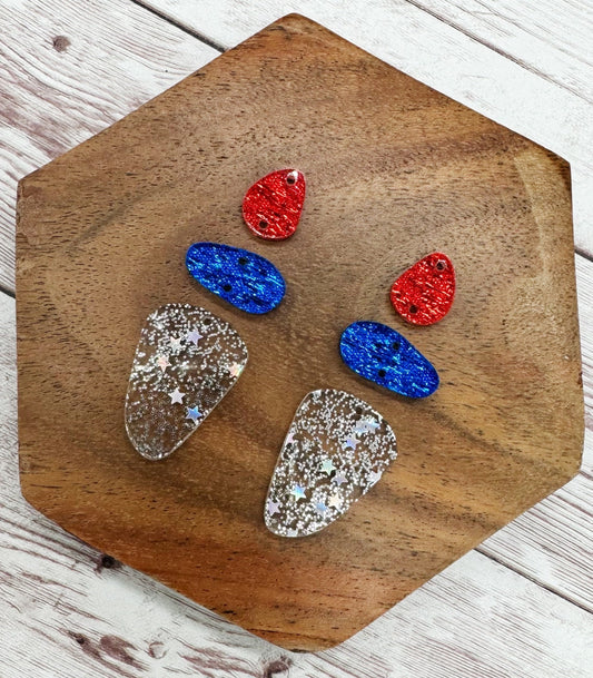 Patriotic Glitter Stars Acrylic Trio Earring Blanks Set, DIY Jewelry Making