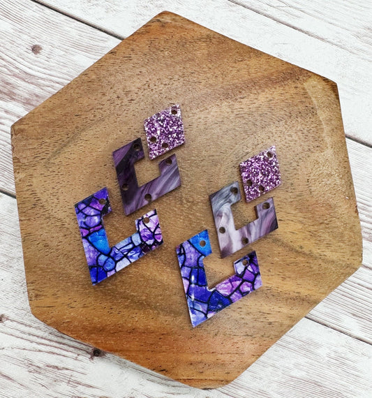 Purple Print Acrylic Diamond Trio Acrylic Earring Blanks, DIY Jewelry Making