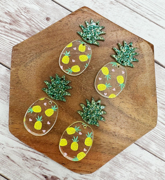 Pineapple Print and Glitter Acrylic Set Earring Blanks, DIY Jewelry Making