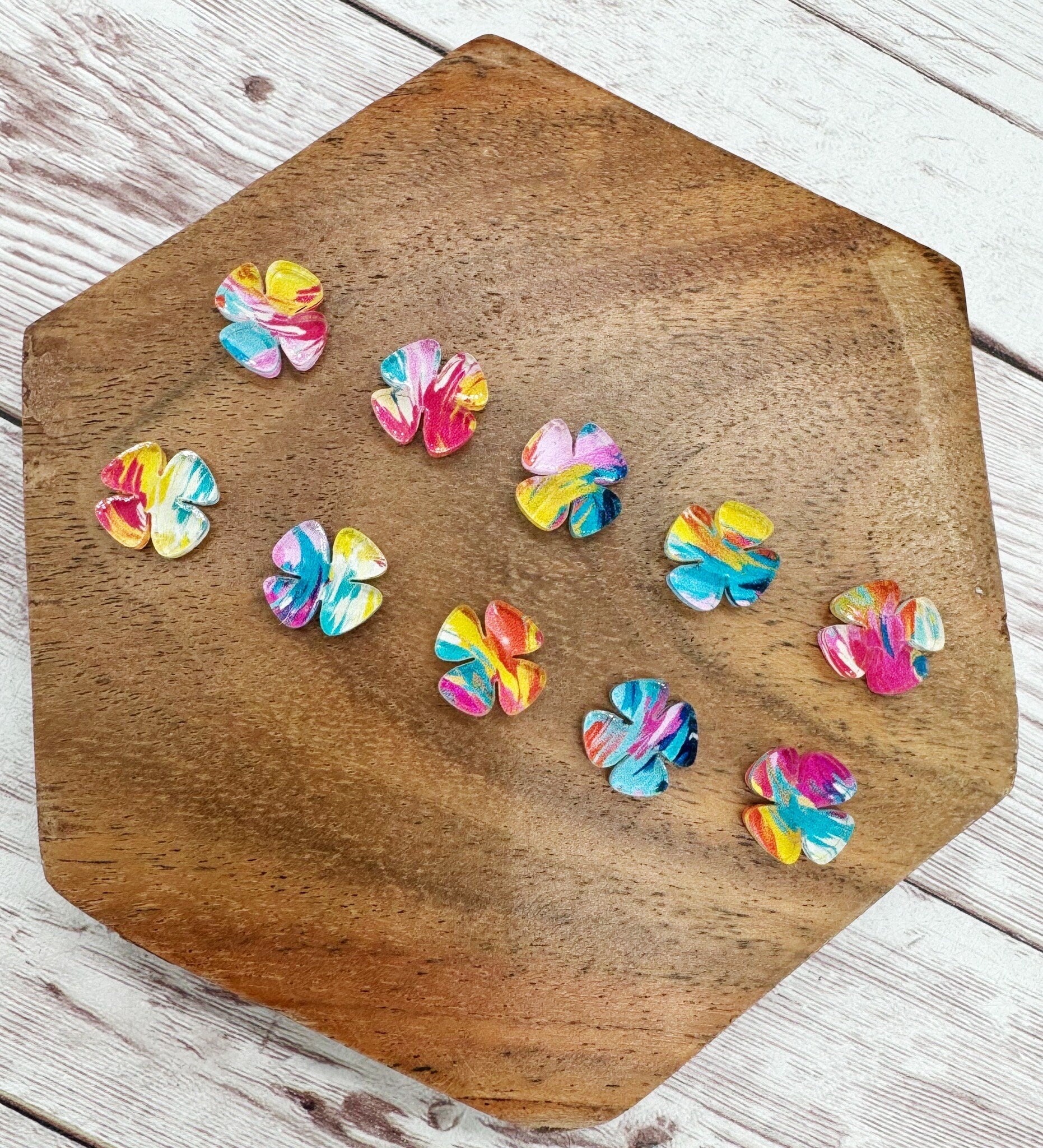 Colorful Acrylic Pinwheel Flower Stud Earring Blanks Set of 5 Pair DIY Jewelry Making