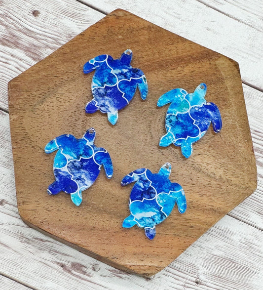 Blue Print Sea Turtle Acrylic Earring Blanks, DIY Jewelry Making