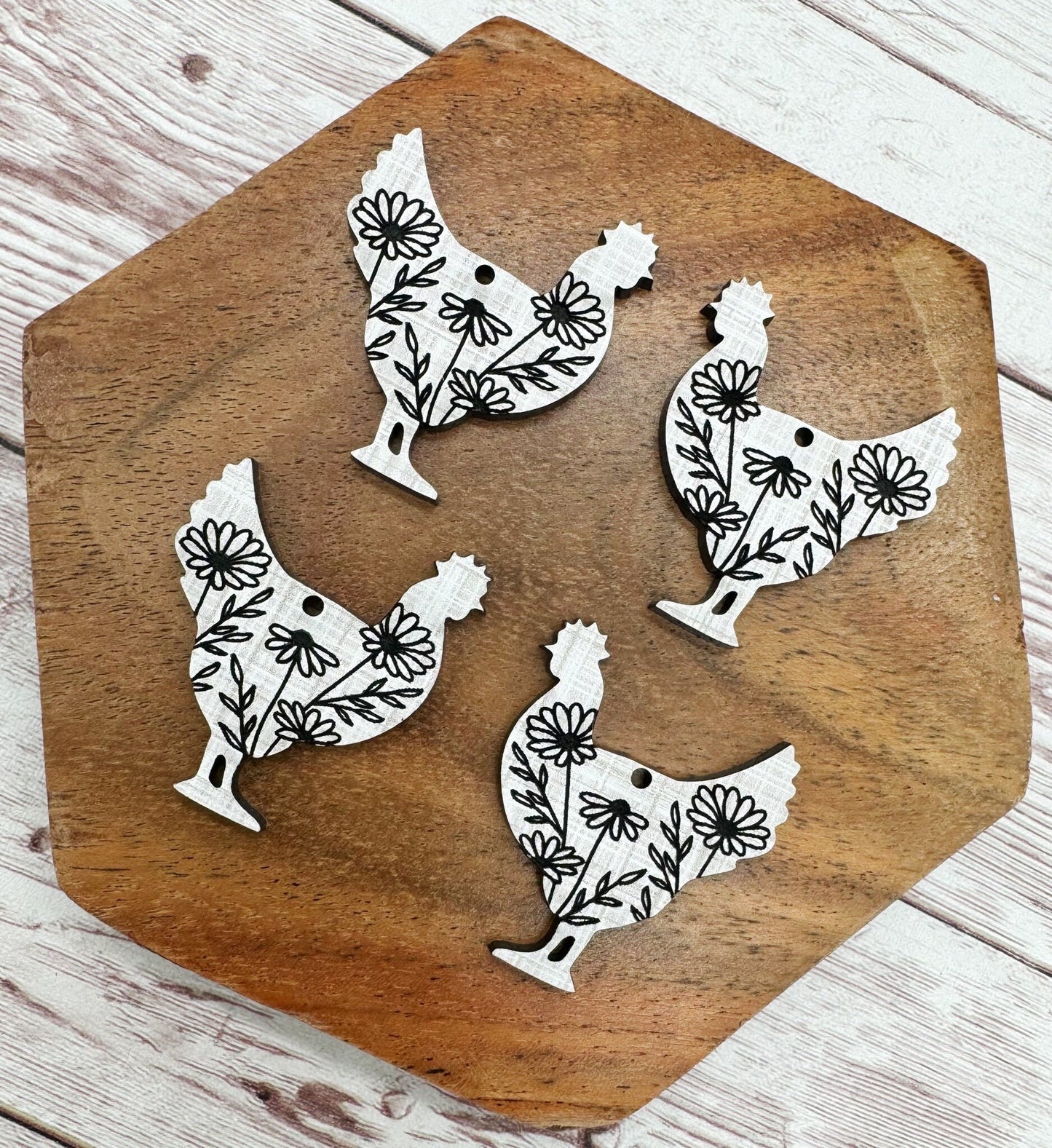Engraved Floral Chicken Linen Print Acrylic Earring Blanks, DIY Jewelry Making