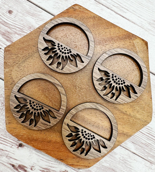 Wood Half Sunflower Hoop Earring Blanks, Finished Walnut Blank, DIY Jewelry Making