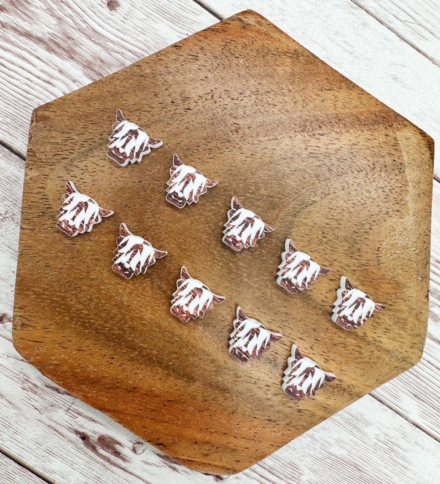 Engraved Highland Cow Acrylic Stud Earring Blanks Set of 5 Pair DIY Jewelry Making