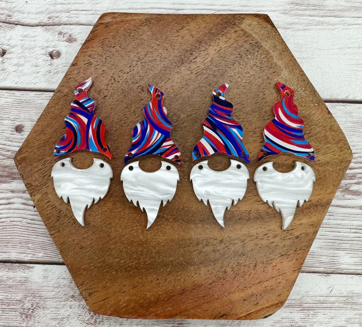 Patriotic Gnome Red White Blue Swirl Acrylic Earring Blanks Set, DIY Jewelry Making