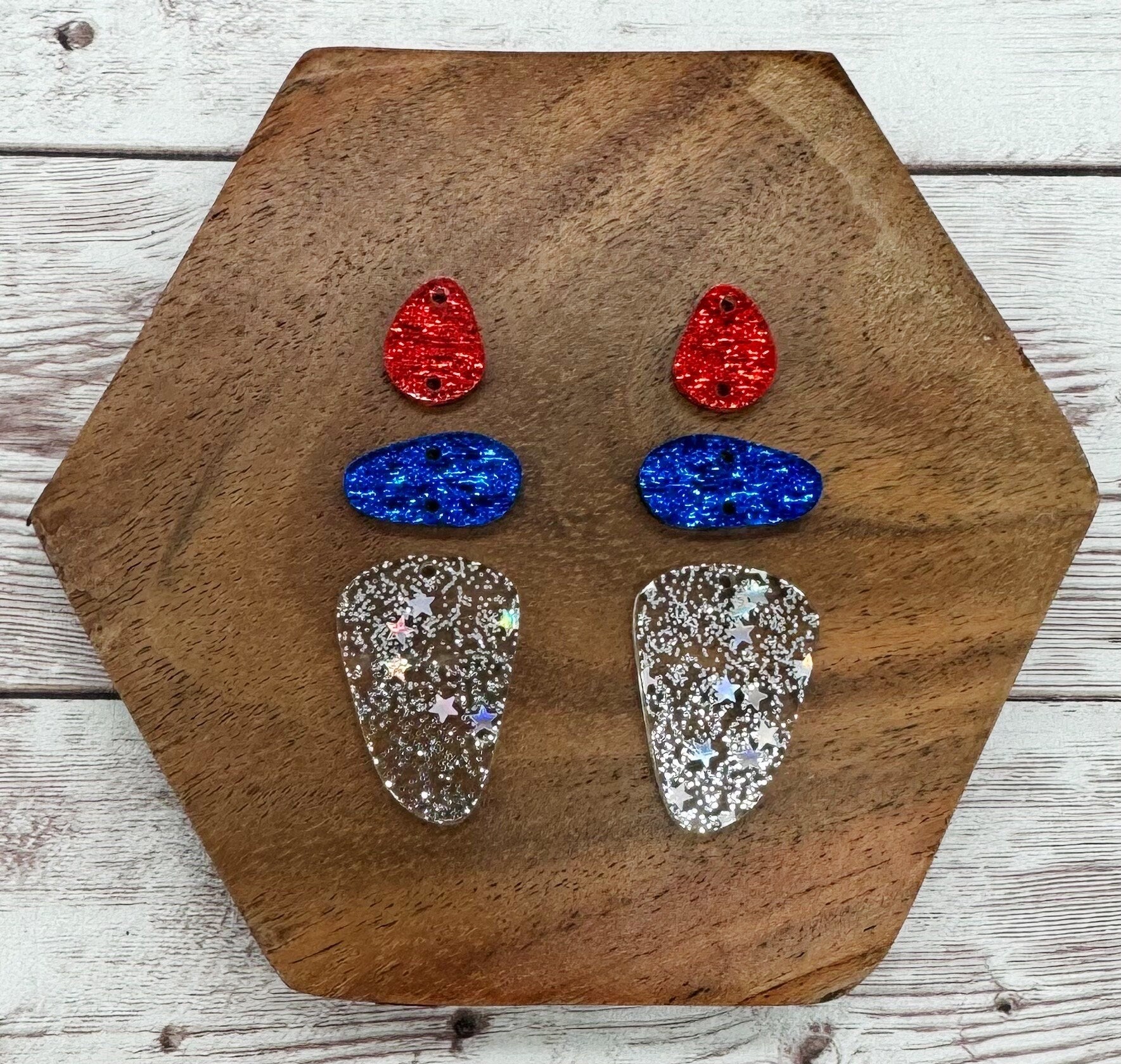 Patriotic Glitter Stars Acrylic Trio Earring Blanks Set, DIY Jewelry Making